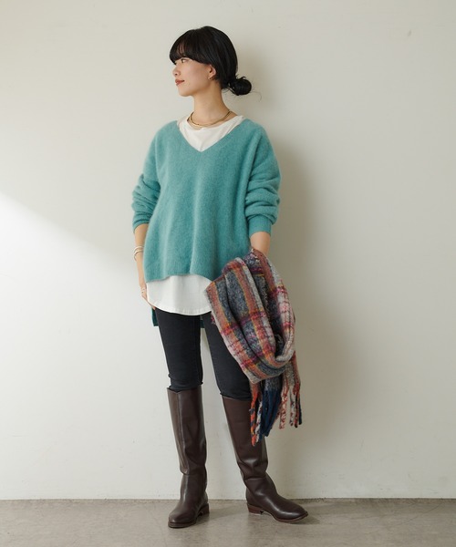 SHENERY（シーナリー）の「リサイクルチェックストール（ストール/ショール・レディース・ブルー/グレー・FREE）」の12枚目の写真