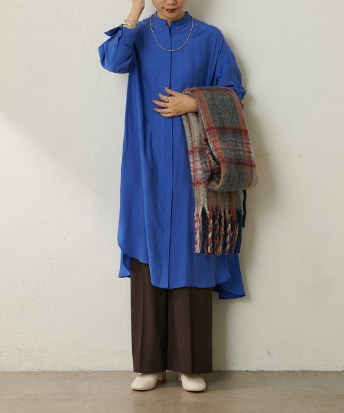 SHENERY（シーナリー）の「リサイクルチェックストール（ストール/ショール・レディース・ブルー/グレー・FREE）」の14枚目の写真