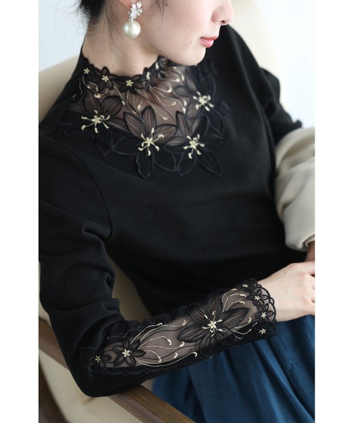 cawaii(カワイイ)の「華やぐ花刺繍あったかインナー トップス(Tシャツ/カットソー・レディース・ブラック・FREE)」の7枚目の写真