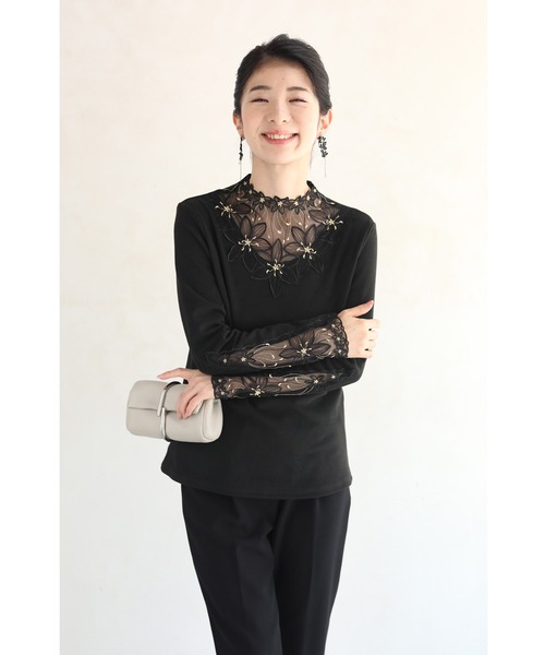 cawaii(カワイイ)の「華やぐ花刺繍あったかインナー トップス(Tシャツ/カットソー・レディース・ブラック・FREE)」の4枚目の写真
