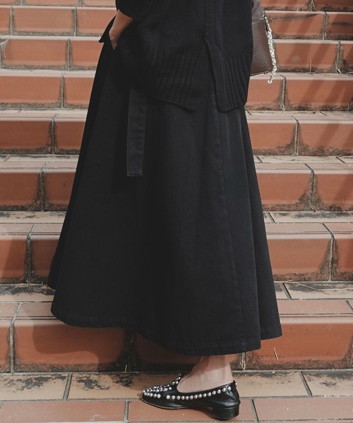 KOBE LETTUCE（コウベレタス）の「綿コットン100％ツイル素材ベルトデザインラップフレアスカート（スカート・レディース・ホワイト/ブラック/カーキ系・FREE）」の9枚目の写真