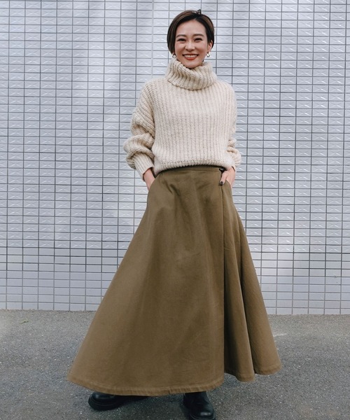 KOBE LETTUCE（コウベレタス）の「綿コットン100％ツイル素材ベルトデザインラップフレアスカート（スカート・レディース・ホワイト/ブラック/カーキ系・FREE）」の15枚目の写真
