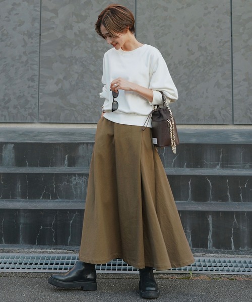 KOBE LETTUCE（コウベレタス）の「綿コットン100％ツイル素材ベルトデザインラップフレアスカート（スカート・レディース・ホワイト/ブラック/カーキ系・FREE）」の14枚目の写真