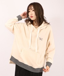 【Emago】裏毛ワンポイント刺繍配色スリットフーディー