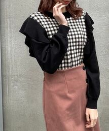 クラシカルパターンフリルニット