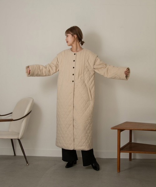 Amiur(エミレ)の「bicolor quilting coat(その他アウター・レディース・ブラウン/アイボリー・FREE)」の12枚目の写真