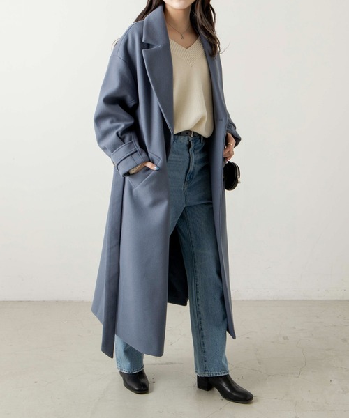 WEGO（ウィゴー）の「WEGO/ニットメルトントレンチコート（ステンカラーコート・レディース・ブルー/アイボリー/ブラック/ベージュ・FREE）」の4枚目の写真