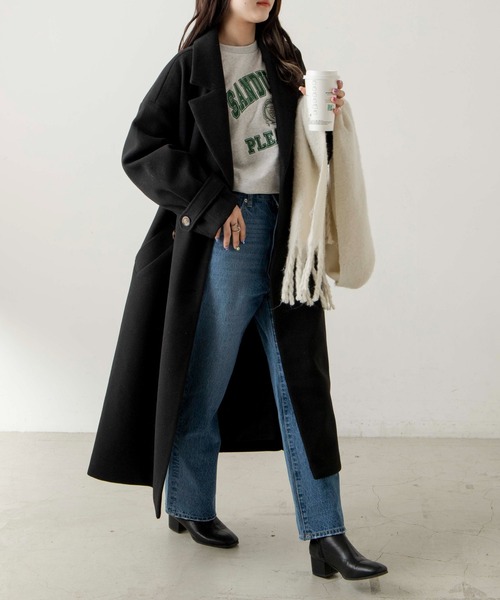 WEGO（ウィゴー）の「WEGO/ニットメルトントレンチコート（ステンカラーコート・レディース・ブルー/アイボリー/ブラック/ベージュ・FREE）」の3枚目の写真