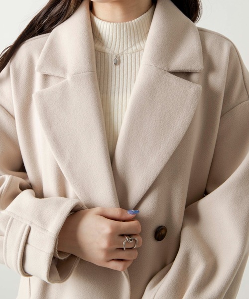 WEGO（ウィゴー）の「WEGO/ニットメルトントレンチコート（ステンカラーコート・レディース・ブルー/アイボリー/ブラック/ベージュ・FREE）」の8枚目の写真