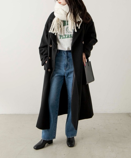 WEGO（ウィゴー）の「WEGO/ニットメルトントレンチコート（ステンカラーコート・レディース・ブルー/アイボリー/ブラック/ベージュ・FREE）」の9枚目の写真