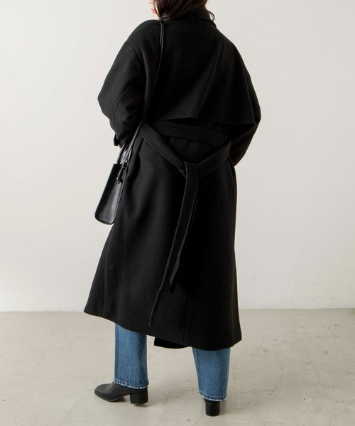 WEGO（ウィゴー）の「WEGO/ニットメルトントレンチコート（ステンカラーコート・レディース・ブルー/アイボリー/ブラック/ベージュ・FREE）」の11枚目の写真