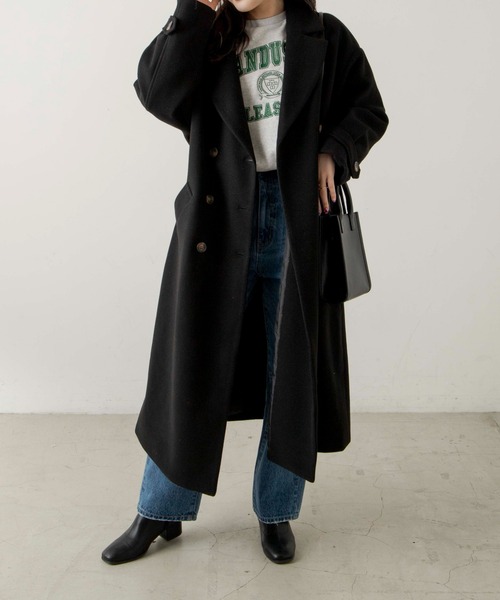 WEGO（ウィゴー）の「WEGO/ニットメルトントレンチコート（ステンカラーコート・レディース・ブルー/アイボリー/ブラック/ベージュ・FREE）」の12枚目の写真