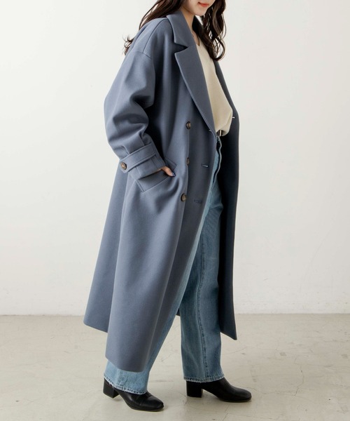 WEGO（ウィゴー）の「WEGO/ニットメルトントレンチコート（ステンカラーコート・レディース・ブルー/アイボリー/ブラック/ベージュ・FREE）」の21枚目の写真