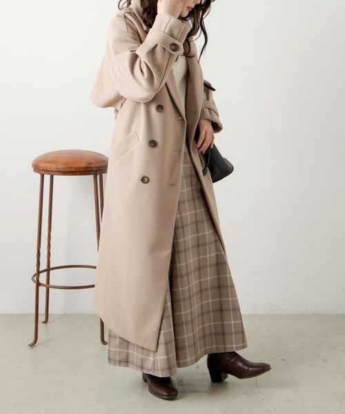 WEGO（ウィゴー）の「WEGO/ニットメルトントレンチコート（ステンカラーコート・レディース・ブルー/アイボリー/ブラック/ベージュ・FREE）」の14枚目の写真