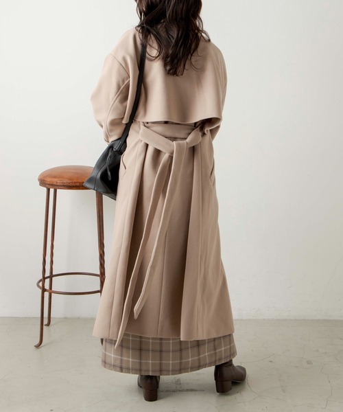 WEGO（ウィゴー）の「WEGO/ニットメルトントレンチコート（ステンカラーコート・レディース・ブルー/アイボリー/ブラック/ベージュ・FREE）」の15枚目の写真