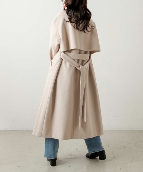 WEGO（ウィゴー）の「WEGO/ニットメルトントレンチコート（ステンカラーコート・レディース・ブルー/アイボリー/ブラック/ベージュ・FREE）」の7枚目の写真