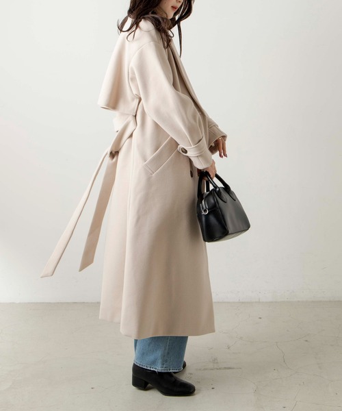 WEGO（ウィゴー）の「WEGO/ニットメルトントレンチコート（ステンカラーコート・レディース・ブルー/アイボリー/ブラック/ベージュ・FREE）」の6枚目の写真