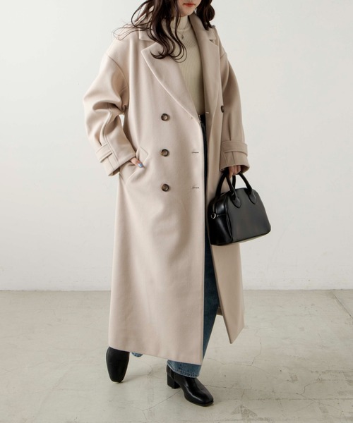 WEGO（ウィゴー）の「WEGO/ニットメルトントレンチコート（ステンカラーコート・レディース・ブルー/アイボリー/ブラック/ベージュ・FREE）」の5枚目の写真