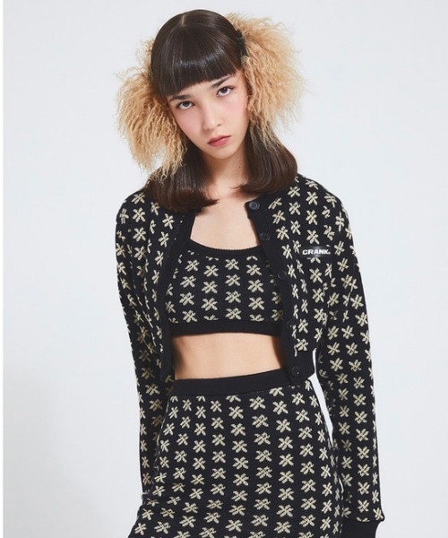 CRANK（クランク）の「【CRANK/クランク】FLOWER KNIT CARDIGAN/花柄 ニット ニットカーディガン 花柄カーディガン セットアップ（カーディガン/ボレロ・レディース・ブラック/ピンク・ONE SIZE）」の4枚目の写真