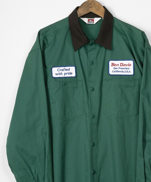 BEN DAVIS（ベンデイビス）の「【BEN DAVIS/ベンデイビス】 ブランドロゴワッペン ワークシャツ/長袖シャツ（シャツ/ブラウス・メンズ・ダークグリーン/ダークブルー/ストライプ・M/L/XL）」の2枚目の写真
