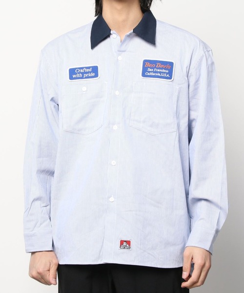 BEN DAVIS（ベンデイビス）の「【BEN DAVIS/ベンデイビス】 ブランドロゴワッペン ワークシャツ/長袖シャツ（シャツ/ブラウス・メンズ・ダークグリーン/ダークブルー/ストライプ・M/L/XL）」の6枚目の写真
