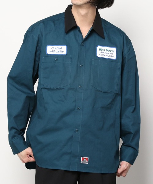 BEN DAVIS（ベンデイビス）の「【BEN DAVIS/ベンデイビス】 ブランドロゴワッペン ワークシャツ/長袖シャツ（シャツ/ブラウス・メンズ・ダークグリーン/ダークブルー/ストライプ・M/L/XL）」の5枚目の写真