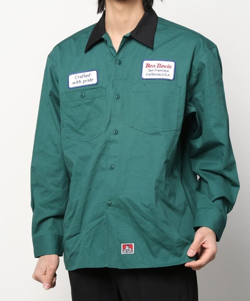 BEN DAVIS（ベンデイビス）の「【BEN DAVIS/ベンデイビス】 ブランドロゴワッペン ワークシャツ/長袖シャツ（シャツ/ブラウス・メンズ・ダークグリーン/ダークブルー/ストライプ・M/L/XL）」の4枚目の写真