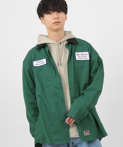 BEN DAVIS（ベンデイビス）の「【BEN DAVIS/ベンデイビス】 ブランドロゴワッペン ワークシャツ/長袖シャツ（シャツ/ブラウス・メンズ・ダークグリーン/ダークブルー/ストライプ・M/L/XL）」の15枚目の写真