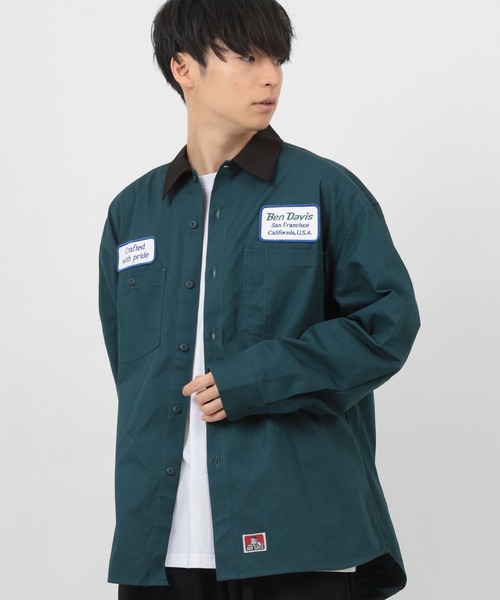 BEN DAVIS（ベンデイビス）の「【BEN DAVIS/ベンデイビス】 ブランドロゴワッペン ワークシャツ/長袖シャツ（シャツ/ブラウス・メンズ・ダークグリーン/ダークブルー/ストライプ・M/L/XL）」の16枚目の写真