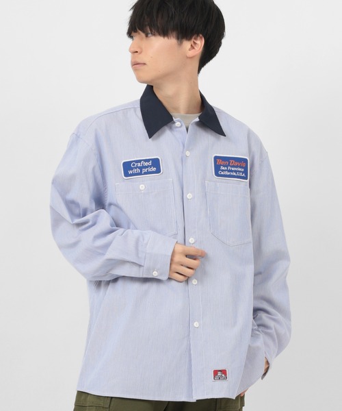 BEN DAVIS（ベンデイビス）の「【BEN DAVIS/ベンデイビス】 ブランドロゴワッペン ワークシャツ/長袖シャツ（シャツ/ブラウス・メンズ・ダークグリーン/ダークブルー/ストライプ・M/L/XL）」の17枚目の写真