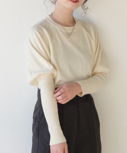 Kastane(カスタネ)の「ロングリブクルーニット(ニット/セーター・レディース・オフホワイト/ピンク/ライトベージュ・FREE)」の1枚目の写真
