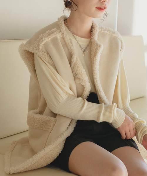 Kastane(カスタネ)の「ロングリブクルーニット(ニット/セーター・レディース・オフホワイト/ピンク/ライトベージュ・FREE)」の4枚目の写真