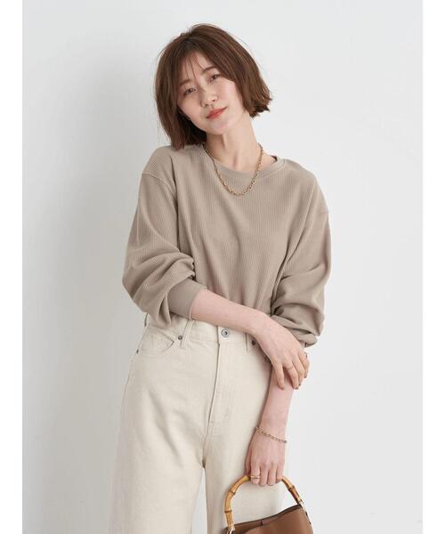 earth music&ecology（アースミュージックアンドエコロジー）の「ワッフルプルオーバー*（Tシャツ/カットソー・レディース・ブラック/オフホワイト/グレイッシュベージュ・FREE）」の22枚目の写真