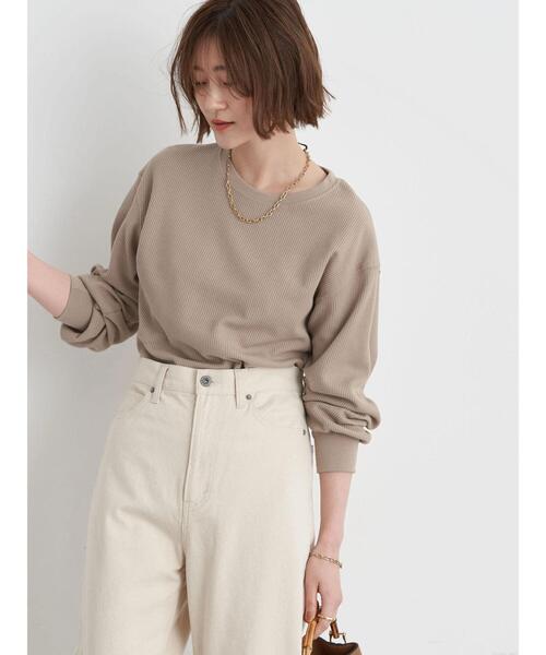 earth music&ecology（アースミュージックアンドエコロジー）の「ワッフルプルオーバー*（Tシャツ/カットソー・レディース・ブラック/オフホワイト/グレイッシュベージュ・FREE）」の21枚目の写真