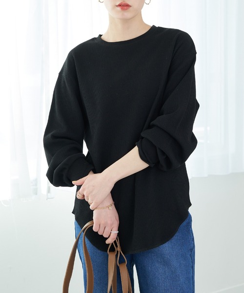 earth music&ecology（アースミュージックアンドエコロジー）の「ワッフルプルオーバー*（Tシャツ/カットソー・レディース・ブラック/オフホワイト/グレイッシュベージュ・FREE）」の3枚目の写真