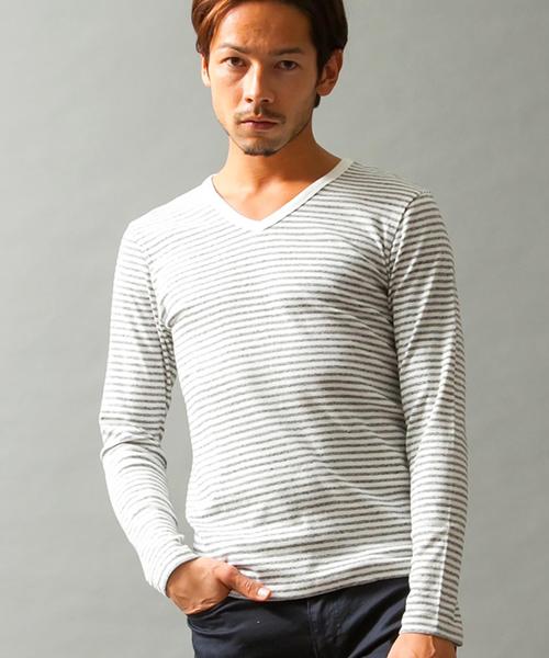 BEAUTY&YOUTH UNITED ARROWS(ビューティーアンドユースユナイテッドアローズ)の「BY フライス ボーダー Vネック ロングスリーブ カットソー◆(Tシャツ/カットソー・メンズ・ブラック/グレー/ロイヤルブルー・SMALL/MEDIUM/LARGE/X-LARGE)」の3枚目の写真