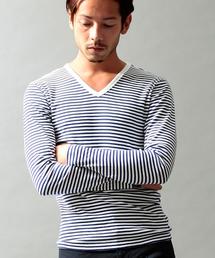 BEAUTY&YOUTH UNITED ARROWS | BY フライス ボーダー Vネック ロングスリーブ カットソー(Tシャツ/カットソー)