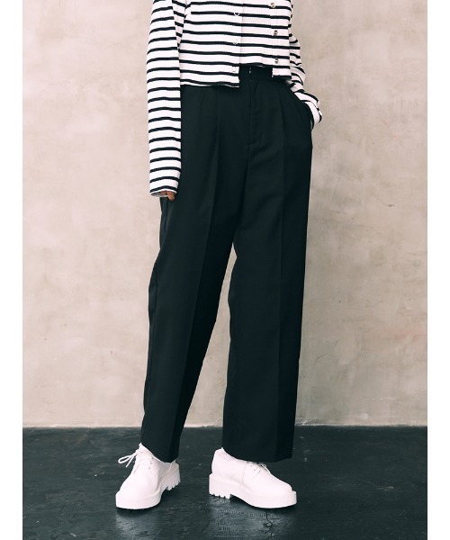 ENVYM（アンビー）の「タックスラックスＰＴ（スラックス・レディース・ブラック/ベージュ/チェック/グレー・FREE）」の2枚目の写真