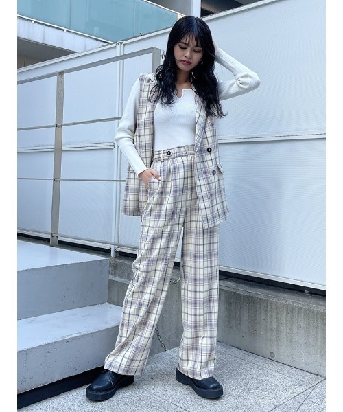 ENVYM（アンビー）の「タックスラックスＰＴ（スラックス・レディース・ブラック/ベージュ/チェック/グレー・FREE）」の6枚目の写真