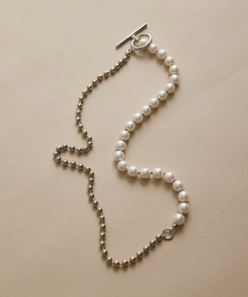 JUNRED（ジュンレッド）の「ハーフパール調ビーズネックレス（ネックレス・メンズ・シルバー・FREE）」の2枚目の写真