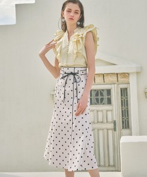 ドット柄フレアヘムスカート