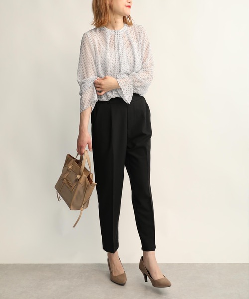 【美品】TO BE CHIC　ネイビー 裾パールリボン パンツ　大きいサイズ 美品】TO BE CHIC ネイビー 裾パールリボン パンツ 大きいサイズ
