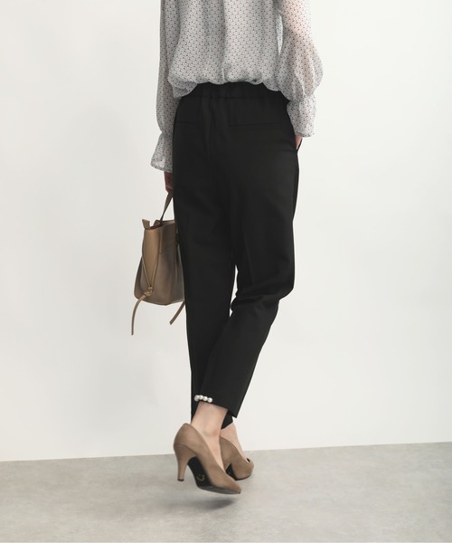 【美品】TO BE CHIC　ネイビー 裾パールリボン パンツ　大きいサイズ セットアップ可能】裾パールパンツ（その他パンツ）｜PICCIN