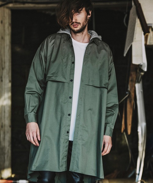 NO ID.（ノーアイディ）の「【NO ID.】Hood Trench Long Shirt / フード トレンチ ロング シャツ（シャツ/ブラウス・メンズ・カーキ/マスタード/ブラック/アイボリー・ONE SIZE）」の3枚目の写真