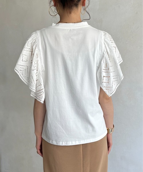 prose verse(プロズヴェール)の「袖レースTシャツ(Tシャツ/カットソー・レディース・ブラック/オフホワイト・フリ-)」の5枚目の写真