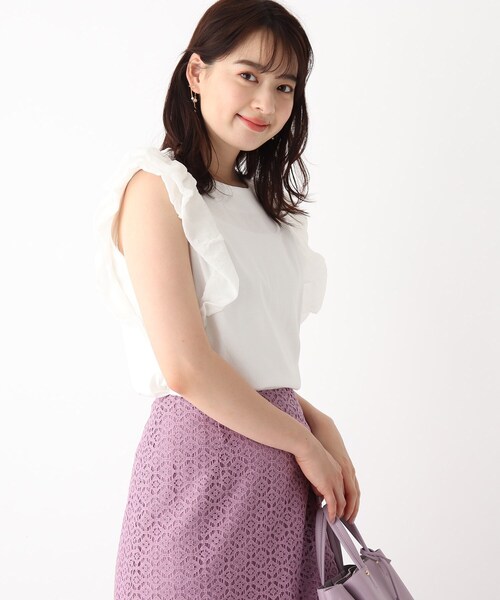 index(インデックス)の「◆SUPIMAコットンドッキングフリルトップス【WEB限定サイズ】(Tシャツ/カットソー・レディース・ライトグレー/オフホワイト/ピンク系その他/ブラック/ブルー・36/38/42/40)」の1枚目の写真