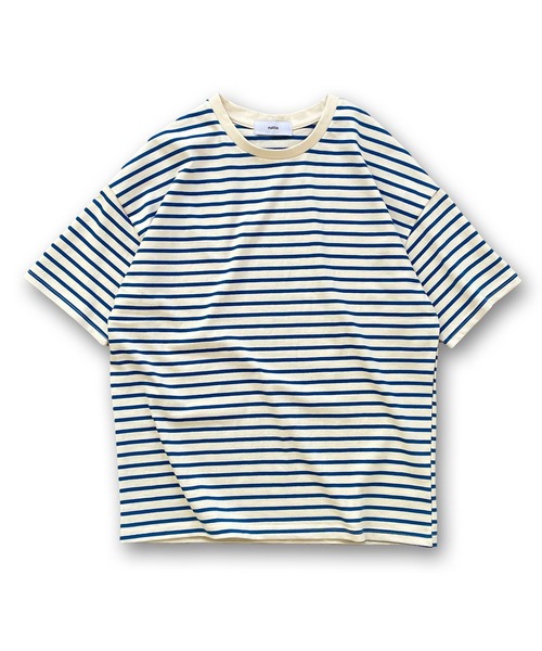 natto(ナット)の「【ユニセックスアイテム】loose silhouette border tee / ルーズシルエットボーダーティー(Tシャツ/カットソー・メンズ・ブラック/アイボリー/ブルー/グリーン・FREE)」の4枚目の写真