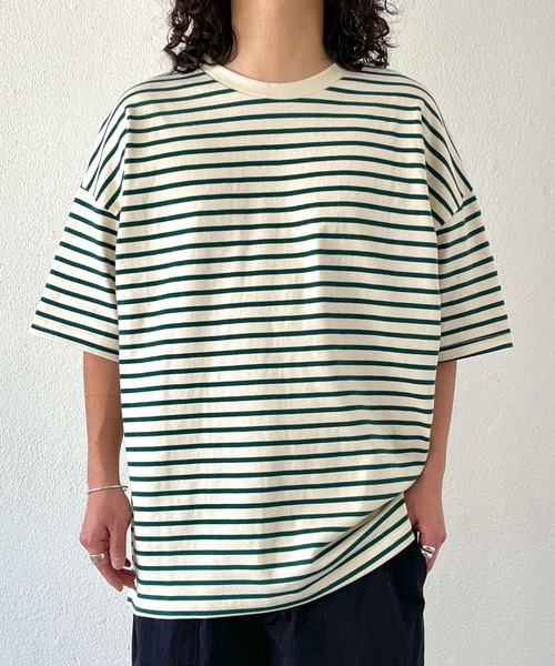 natto(ナット)の「【ユニセックスアイテム】loose silhouette border tee / ルーズシルエットボーダーティー(Tシャツ/カットソー・メンズ・ブラック/アイボリー/ブルー/グリーン・FREE)」の3枚目の写真