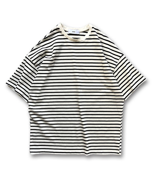natto(ナット)の「【ユニセックスアイテム】loose silhouette border tee / ルーズシルエットボーダーティー(Tシャツ/カットソー・メンズ・ブラック/アイボリー/ブルー/グリーン・FREE)」の1枚目の写真
