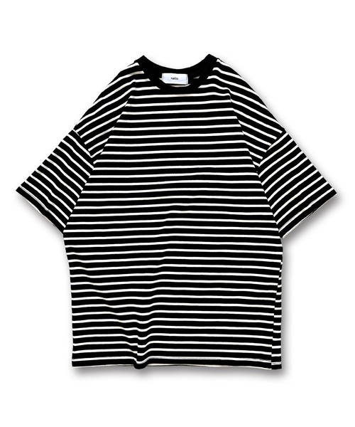 natto(ナット)の「【ユニセックスアイテム】loose silhouette border tee / ルーズシルエットボーダーティー(Tシャツ/カットソー・メンズ・ブラック/アイボリー/ブルー/グリーン・FREE)」の2枚目の写真